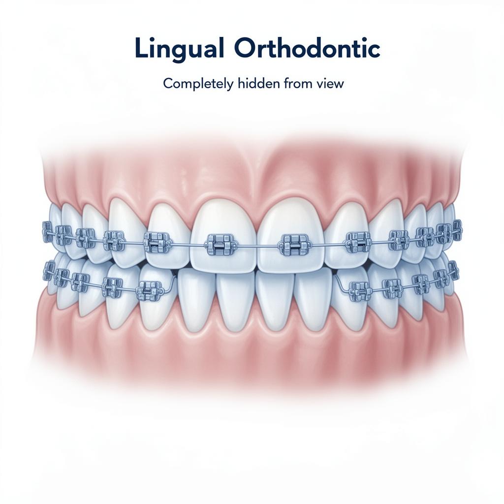 Attaches linguales positionnées sur la face interne des dents